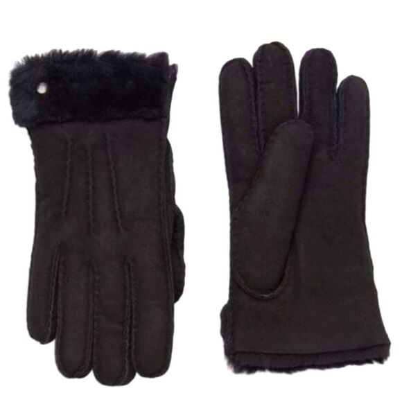 UGG Classic Perforated Genuine Dyed Shearling Gloves Black NEW w tag Size large - Picture 1 of 14